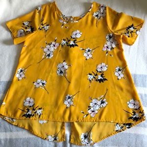 Yellow Floral Top with tie up back